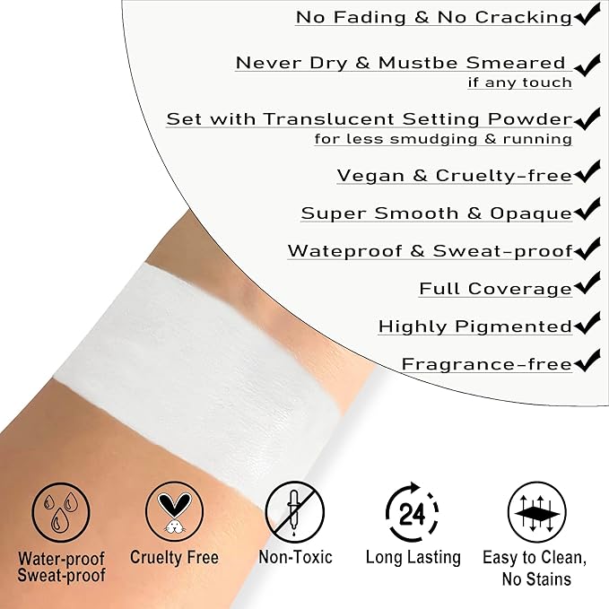 CCbeauty Clown White Face Paint Stick, Face Painting Kit, White Cream SFX Makeup Foundation, Professional Body Paint for Halloween Cosplay Costume Party，Skeleton Joker Mime Special Effects Makeup