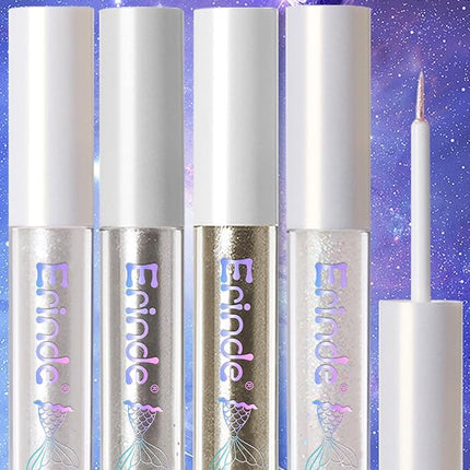 Erinde Liquid Glitter Eyeshadow Eyeliner, Metallic Shimmer Glitter Eyeshadow Liner, High Pigment Colored Eyeliner, Waterproof Long Lasting Sparkle Eye Makeup for Women, Star Silver