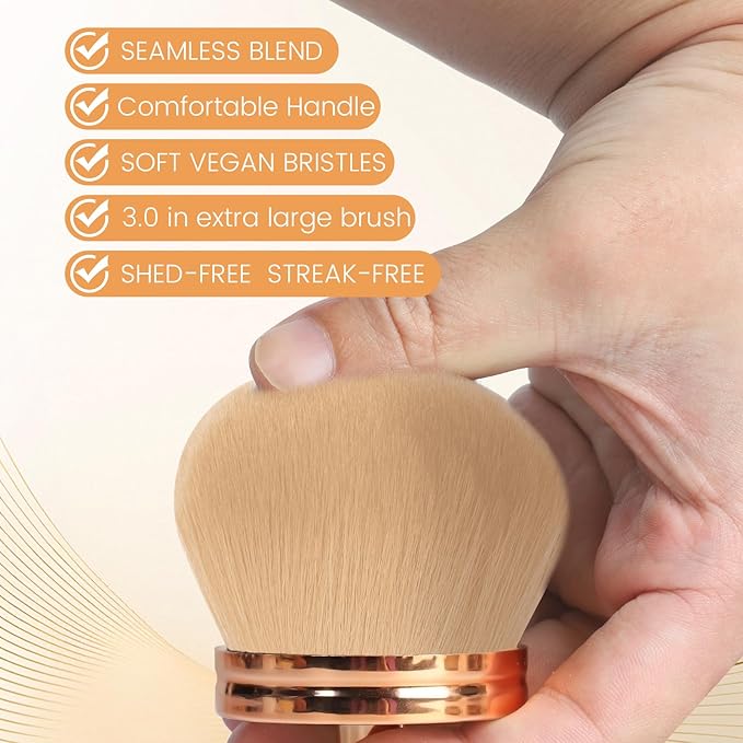 Extra Large Body Makeup Brush For Self Tanner,Makeup Brush For Self Tanner Face Leg,Self Tan Back Applicator,3.0in Sphere Kabuki Brush For Bronzers Blend Self Tanning with Pink Drawstring Bag (Gold)