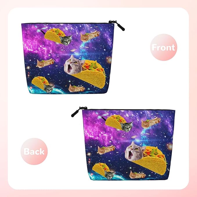 MOLAIGIN Blue Purple Galaxy Cat Taco Cosmetic Bag For Women, Travel Makeup Bag, Toiletry Zipper Bag, Large Capacity Aesthetic Cases