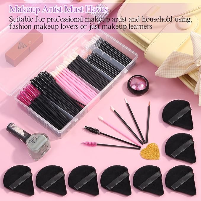 248 Pcs Disposable Makeup Applicators with Triangle Puffs, Mascara wands, Lip/Eyeliner Brushes Disposable Makeup Applicator Kit for Makeup Artist Supplies