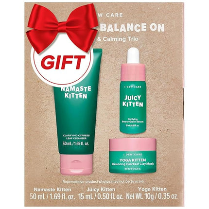 I DEW CARE Blemish Heartleaf Skincare Set - Kitten My Balance On | Foam Cleanser & Wash-off Mask & Serum, Gentle Skincare, Soothe & Balance, Stocking Stuffers, Gift For Girls, Teen Girls Skin Care Kit