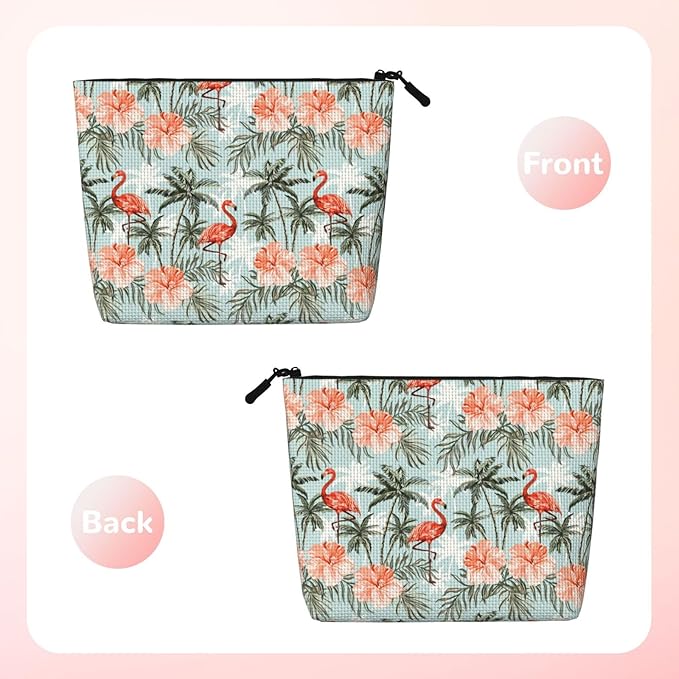 MOLAIGIN Hawaiian Flamingo Palm Trees Cosmetic Bag For Women, Travel Makeup Bag, Toiletry Zipper Bag, Large Capacity Aesthetic Cases