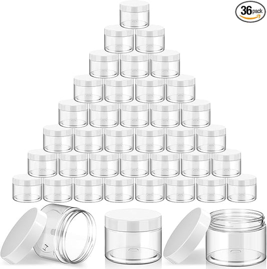 SATINIOR 36 Pieces 10 oz Plastic Jars with Lids Wide Mouth Airtight Reusable Container Acrylic Cosmetic Small Jars for Lotions Ointments Travel Toiletries Creams Make up Storage(White)