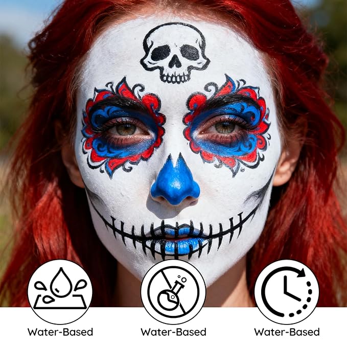 Red White Blue Face Paint - Professional Water-Based Non-Toxic Face Body Painting Kit for Devil Clown Makeup,American Flag Color Body Paint for Halloween Cosplay Costume, Sports Event