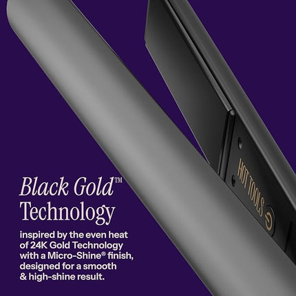 HOT TOOLS Pro Artist Black Gold Ionic 1 Inch Flat Iron - Use as Straightener for Sleek Straight Hair or Use Rounded Edges for Shiny Curls and Waves, Stylist-Preferred Styles