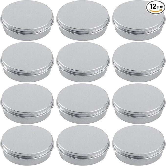4 Ounce Aluminum Tin Jar Refillable Containers 120 ml Aluminum Screw Lid Round Tin Container Bottle for Cosmetic,Lip Balm, Cream, 12 Pack.