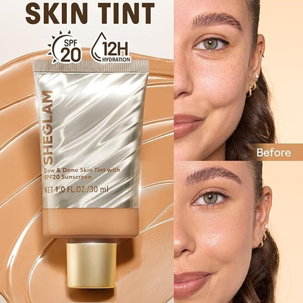 SHEGLAM Dew & Done Skin Tint with SPF20 Light-medium Coverage Foundation Evens Skin Tone-Peach