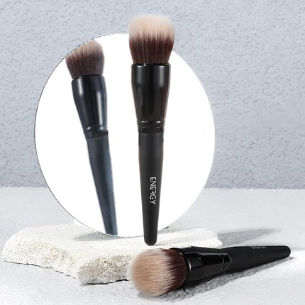 ENERGY Stippling Brush,Professional Makeup Brush for Liquid, Contour, Foundation, Bronzer, Blush, Powder, Buffing, Blending, Soft Vegan Synthetic Bristles, Face Make Up Tool,Black