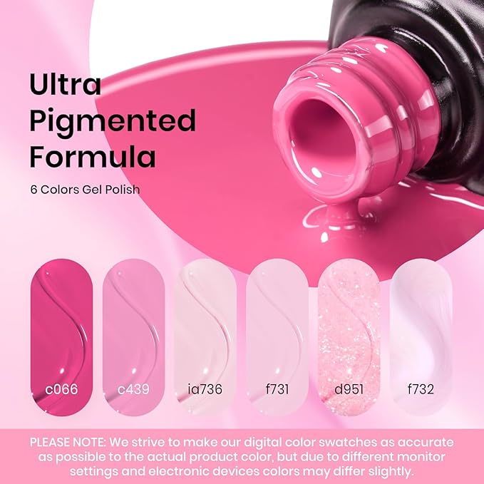 Beetles Pink Gel Nail Polish Set – Blush Cotton 6 Colors Gel Polish, Nude Baby Pink Rose Glitter Jelly Long Lasting Soak Off UV LED Manicure Kit Gift for Women Back to School Nails