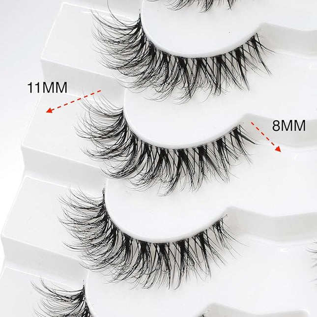 3D Clear Band False EyeLashes Natural Look Cat Eye Wispy Fake lashes Short Supernatural Cross Soft Reusable Lashes 7 Pairs-Happy Heartbeat(No.218)