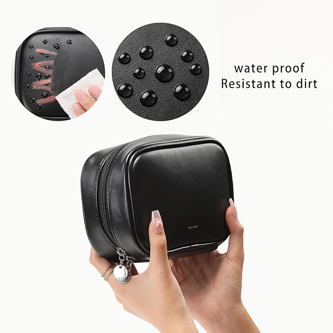 RIGHT AWAY Small Makeup Bag for Purse,Travel Cosmetic Bag Organizer for Women,Cute Make Up Pouch Waterproof Toiletry Bag with Zipper,Portable Makeup Case Skincare Bag for Travel Accessories(Black)