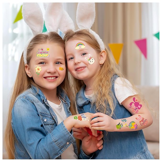 252+ PCS Easter Temporary Tattoos for Kids Men Women, 36 Sheets Easter Egg and Bunny Fake Tattoos Stickers, Easter Face Body Fake Tattoos for Adults, Easter Basket Stuffers Party Favors Decoration