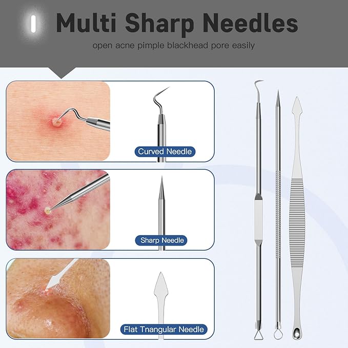 Professional Pimple Popper Tool Kit,10 PCS Blackhead Remover Kit,Extractor Acne Removal Kit for Easy Removal for Pimples,Comedone Extractor Tools for Removing Zit,Acne Removal Kit (Silver)