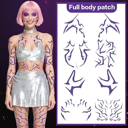 Movie Anime Purple Temporary Tattoos Dance Cosplay Tattoos Stickers Prop Halloween Cosplay Accessories (Purple)
