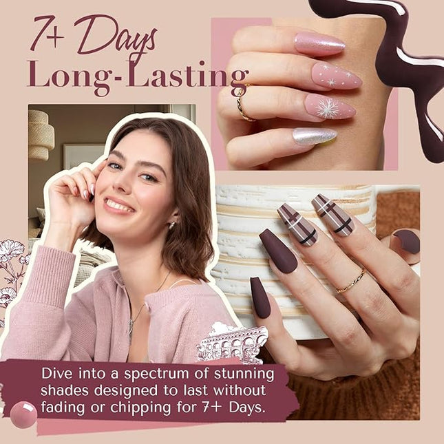 AZUREBEAUTY Nail Polish Set 4 Colors Fall Winter Brown Pink Glitter Nail Polish Quick Dry Natural Nail Lacquer Fingernail Kit with Top Coat DIY