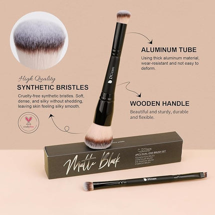 DUcare Makeup Brushes 2Pcs Dual-ended Foundation Brush 2-in-1 Concealer Brush Face Eyebrow Eyeshadow Brush for Liquid, Powder, Buffing, Blending, Contouring Foundation Make Up Brushes