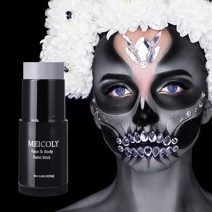 MEICOLY Grey Face Body Paint Stick(1.06 Oz),Sweatproof Waterproof Full Body Paint ,Blendable Face Paint for Halloween SFX Zombie Homestuck Grayscale Cosplay Makeup