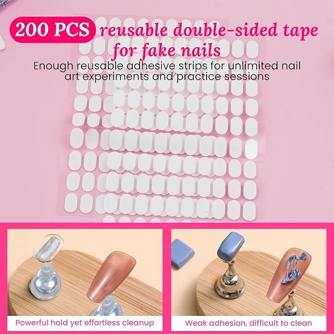 Nail Stand for Press On Nails Art Display Practice 2 Sets, 1 Heart Shaped Acrylic Magnetic Nail Stands, Fake Nail Holder Tips With 200 PCS Double-Sided Tape, Nail Kit Home DIY Salon Supplies