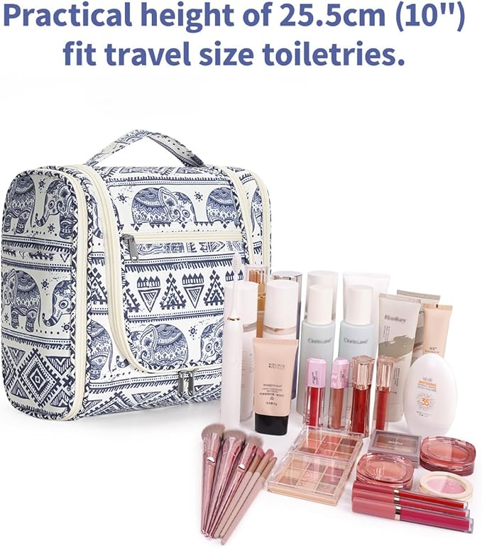 Narwey Hanging Toiletry Bag for Women Travel Makeup Bag Organizer Toiletries Bag for Cosmetics Essentials Accessories (Large, Elephant)
