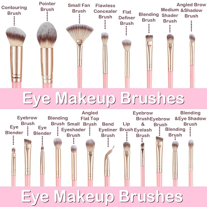 Makeup Brush Set, 48Pcs Makeup Brushes Set Professional Kit for Beginner, Premium Synthetic Foundation Concealers Powder Eye Shadows Blush Make up Brushes with Makeup Sponge, Pink