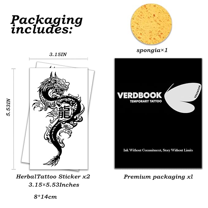 Waterproof Temporary Tattoos: 2-Sheet Tattoo Kit with Realistic Body Stickers, Semi-Permanent Tattoos for Adults Lasting 7-15 Days – Safe for Men & Women, Calligraphy Beast