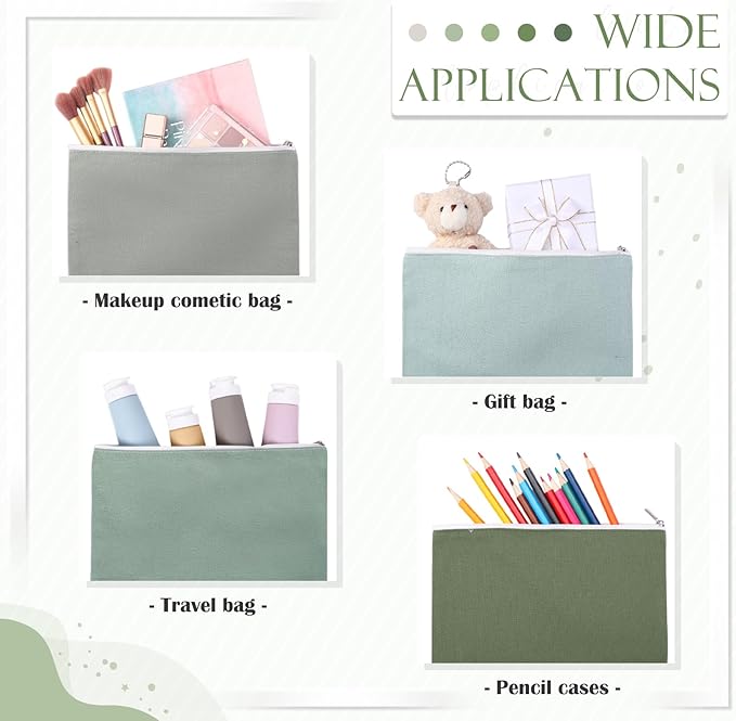 Reginary 10 Pcs Canvas Makeup Bags Bulk for Women Blank DIY Pencil Pouch Travel Toiletry Cosmetics Bags Gift for Christmas Breast Cancer Awareness Thanksgiving Wedding Nurses Teacher(Green)