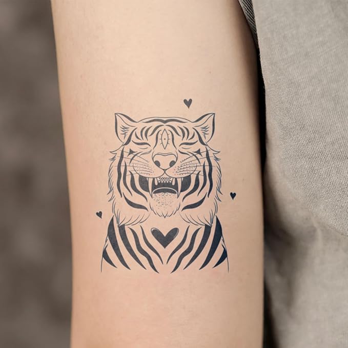2 Sheets Cute Tiger Temporary Tattoos – Animal Fake Tattoos for Adults, Playful Body Art Tattoo Sticker, Realistic & Long-Lasting for Men & Women