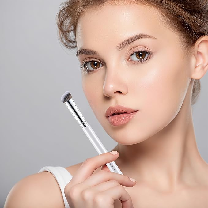 ENERGY Concealer Brush,Professional Under Eye Makeup Small Founation Angled Precision Face Blending Brush with Liquid Cream Powder for Dark Circles,Nose Contour,Eyeshadow Applicator White