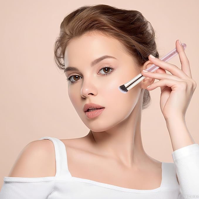 ENERGY Concealer Brush,Professional Under Eye Makeup Small Angled Precision Face Blending Brush-Liquid Cream Foundation Concealer for Dark Circles,Make Up Nose Contour Applicator Vegan (Teardrop,Pink)