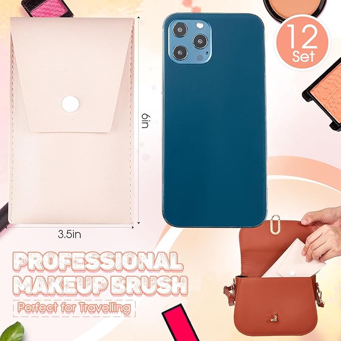 Tioncy 12 Sets Travel Makeup Brush Set Bulk Brushes Bag Bridesmaid Gift Synthetic Fibre Face Make up Brushes Angled Blush Brush for Wedding Bridal Shower Favors Bachelorette Party Gift(Ivory Beige)