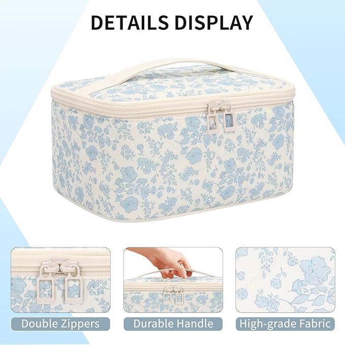 OCHEAL Makeup Bag Portable Cosmetic Bag For Women, Large Capacity Travel Makeup Case Organizer, Toiletry Bag for Girls Traveling With Handle and Divider-Flowers