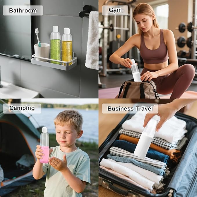 30 Pack 8 oz Clear Plastic Bottles with White Disc Caps Refillable Empty Squeeze Containers Cosmetic Bottles for Toiletries Conditioner Shampoo Lotions Gels