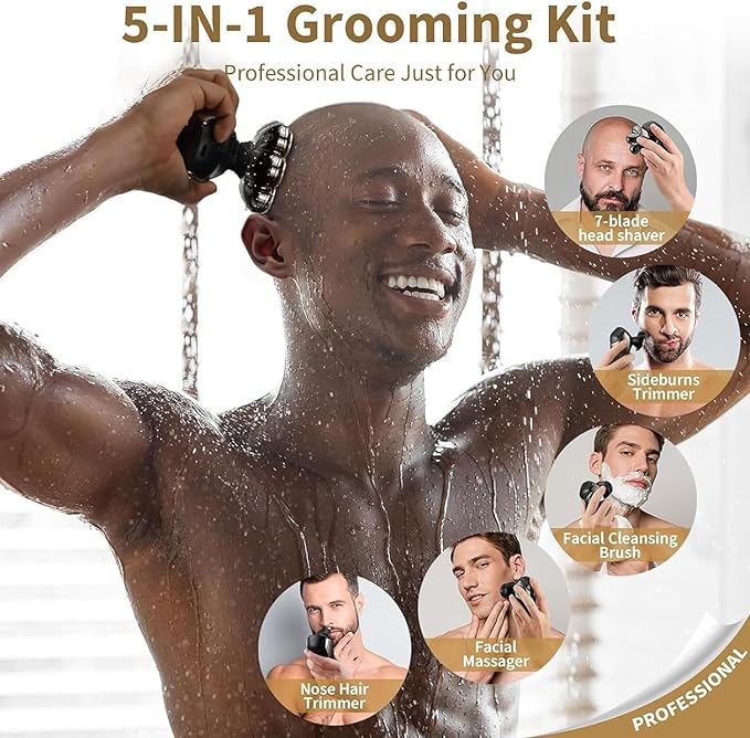 Head Shavers for Bald Men: 5-in-1 Electric Razor - IPX7 Waterproof Shaving Grooming Kit for Balder - Turbo Speed & Precision Blades (Gold)