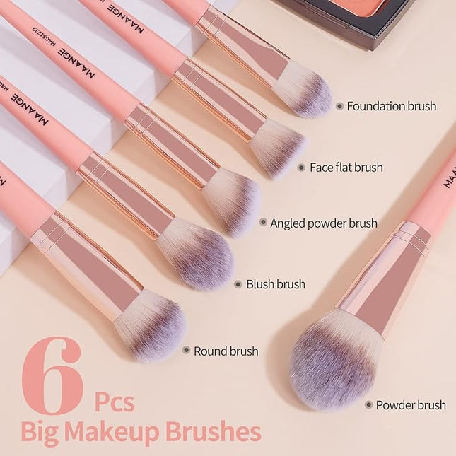 Makeup Brush Set, MAANGE 18 Pcs Premium Synthetic Makeup Brushes Set Soft Foundation Powder Eyeliner Eye Shadow Make up Brushes Professional (Pink)