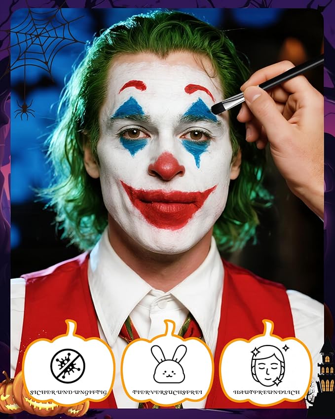 Halloween Joker Makeup Kit, Red White and Blue Face Body Paint Stick, Complete Joker/Clown Makeup Kit Face Paint SFX Character Set for Halloween Costume Cosplay Party DIY