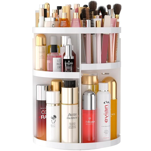 360 Large Rotating Makeup Organizer Countertop, Clear Acrylic Makeup Organizers, Organizador De Perfumes, 7 Layers Large Make Up Organizer, Huge Storage Fits for Vanity and Bathroom (White, Small)