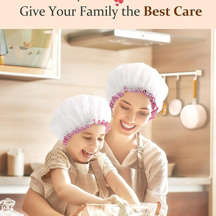 mikimini White Shower Cap Pack of 2 Waterproof Reusable Double Layers Bathing Hair Caps with Soft Comfortable PEVA Lining, Cute, Non-fading & Stretchy Shower Hat Medium White