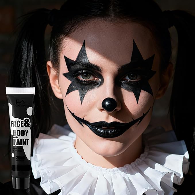 Black Face Body Paint - Professional Water-Based Non-Toxic Body Painting for Zombie Vampire Halloween SFX Cosplay, Full Coverage Washable Cream for Costume Party Theater Stage Performance