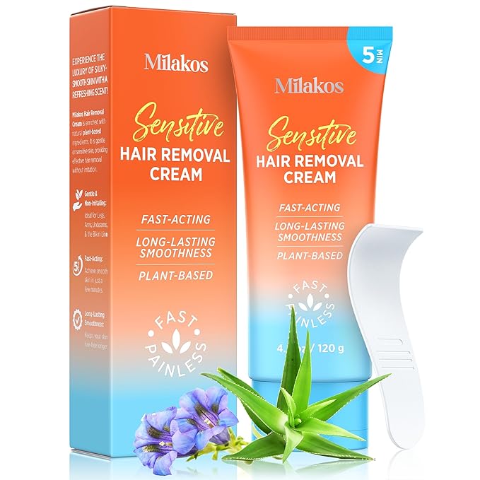 Hair Removal Cream for Women – Painless Sensitive Skin Depilatory for Legs, Arms, Bikini Line & Underarms – Natural Aloe, Chamomile & Vitamin E for Smooth & Nourished Skin