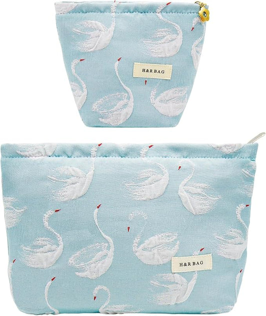 2 Pcs Makeup Bags, Large Cosmetic Bag Travel Toiletry Bag Organizer for Women, Embroidery Craft, Floral Makeup Bag Small Cosmetic Pouch Purse with Zipper Gifts for Girls Teen