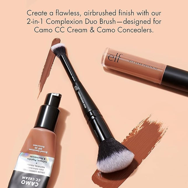 e.l.f. Complexion Duo Brush, Makeup Brush For Applying Foundation & Concealer, Creates An Airbrushed Finish, Made With Vegan, Cruelty-Free Bristles