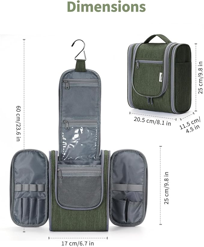 Narwey Small Hanging Travel Toiletry Bag Cosmetic Make up Organizer for Women and Men (Medium, Army Green)