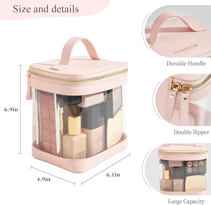 ROWNYEON Clear Makeup Case Toiletry Bag Multipurpose Travel Makeup Train Case Portable Cosmetic Organizer Transparent Storage Bag