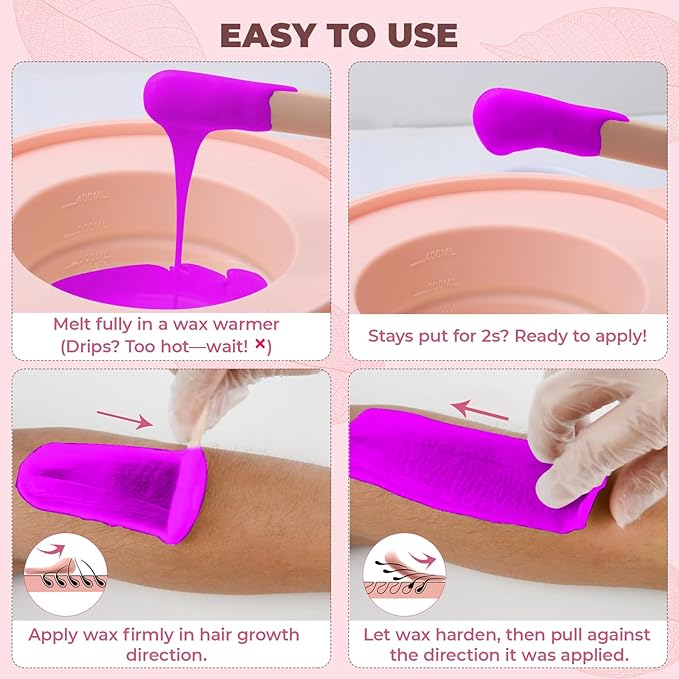 Hard Wax Beads for Hair Removal - 2.5lb/40oz Bulk Refill for Sensitive Skin, Brazilian, Bikini, Underarms, Face, Body with 20 Sticks (Violet)