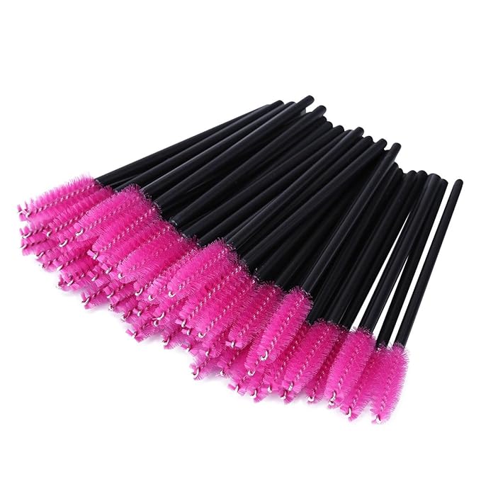 BTYMS 100 Pcs Disposable Eyelash Brush Mascara Applicator Lash Wand Eyebrow Spoolie for Extension - Pink