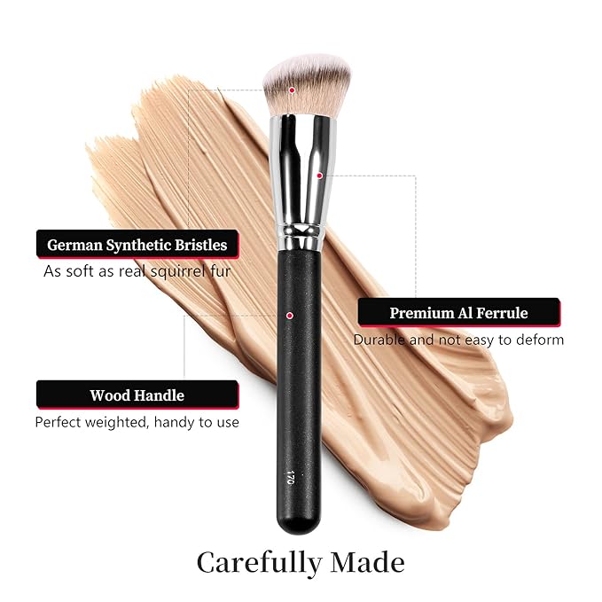 Concealer Brush, Dense Mini Angled Kabuki Brush for Blending Under Eye Concealer, Detailed Nose Contour, Setting Powder, Foundation and Eyeshadow (270)