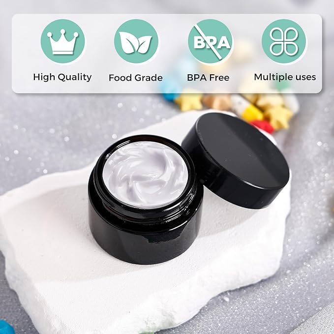 Amber Glass Jars with lids, 24 Pack 1oz Empty Cosmetic Jars, Refillable Airtight Wide Mouth Container for DIY, Sample, Cream, Lotion, Candle Making, Powder, Cosmetic