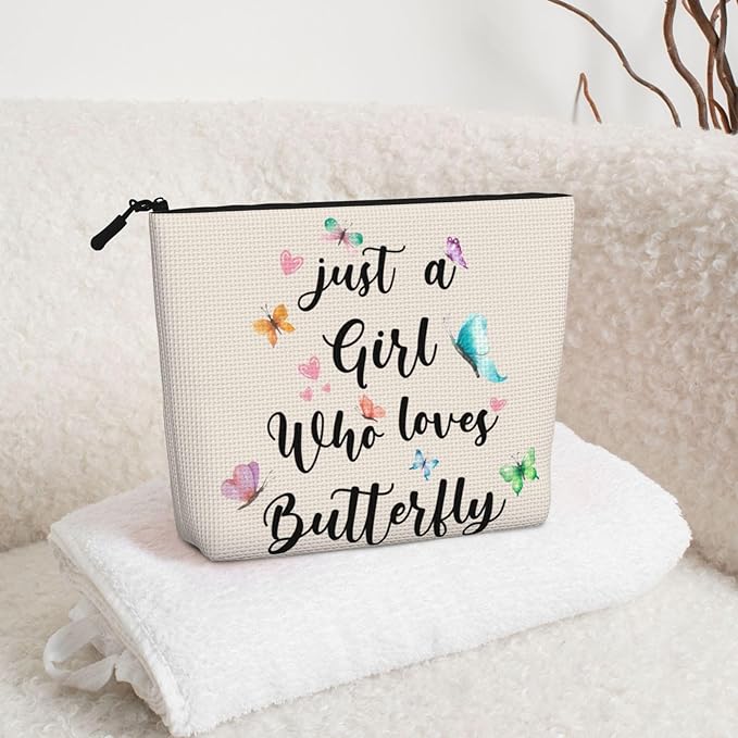 MOLAIGIN Just A Girl Who Love Butterfly Cosmetic Bag For Women, Travel Makeup Bag, Toiletry Zipper Bag, Large Capacity Aesthetic Cases