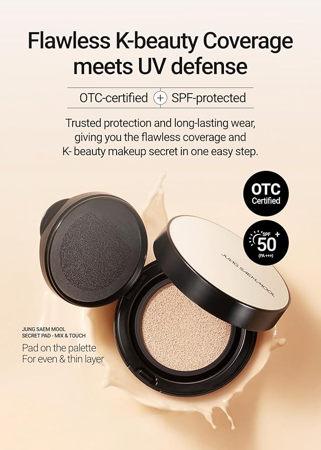 JUNG SAEM MOOL Essential Skin Nuder Cushion 01 Fair 0.98 Fl Oz, Refill Included, SPF 50 Broad Spectrum, Natural Radiant Finish, Lightweight Hydrating Coverage, Korean Cushion Foundation Makeup